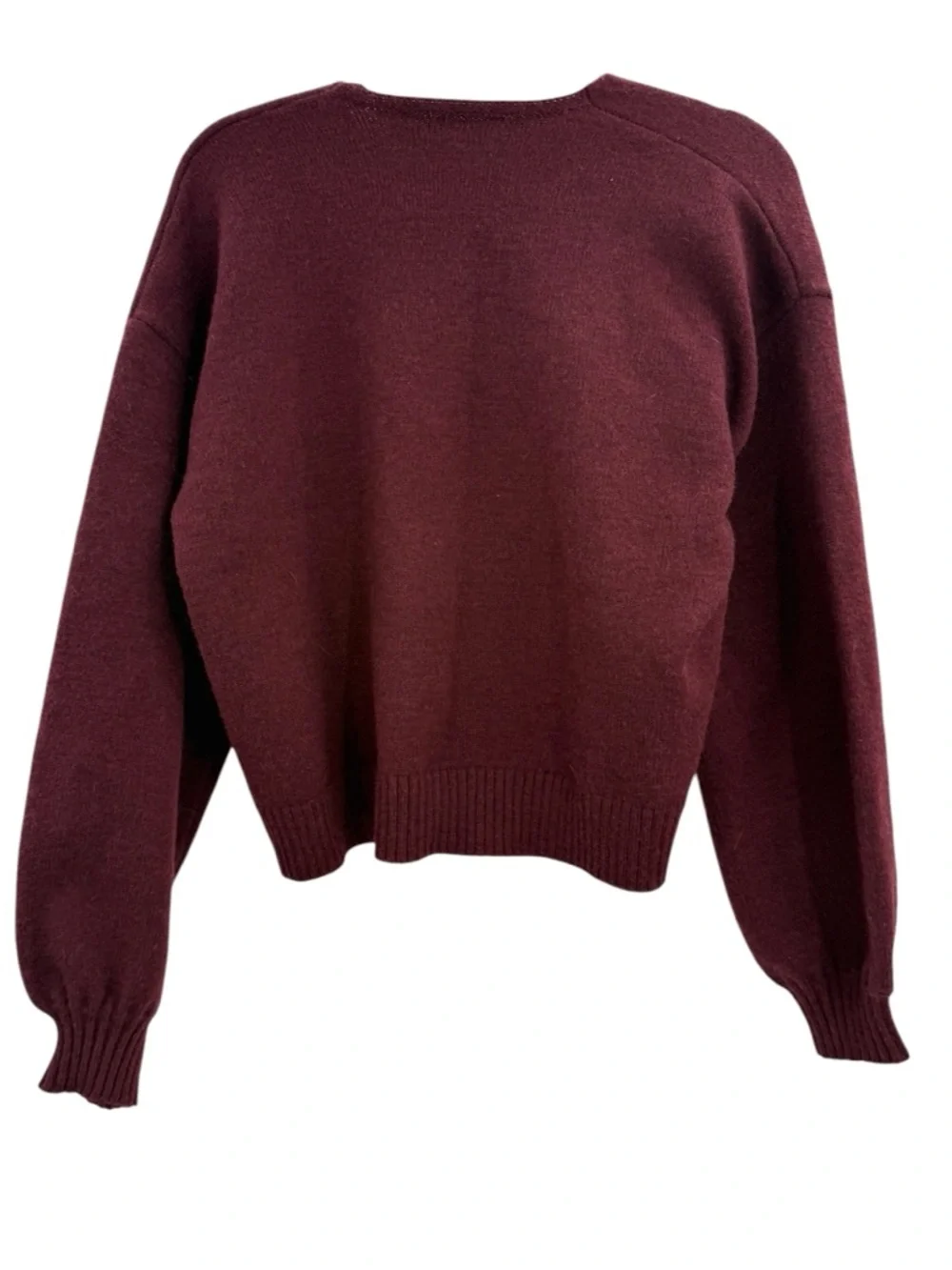 Commense Burgundy Velvet Bow Sweater Cropped Lantern Sleeve Coquette Romantic M - Picture 3 of 15